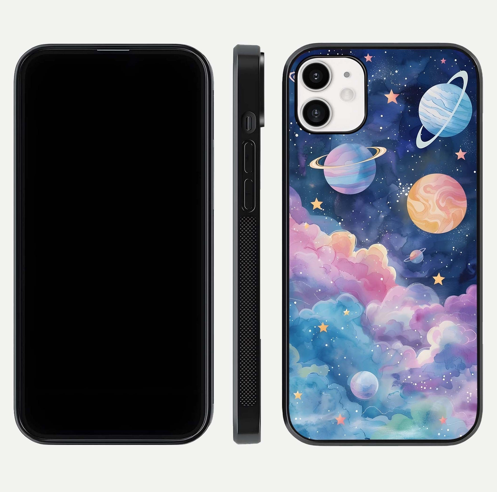 Cosmic Planet Dreams Glass Case for iphone-12 dual-view layout displaying galaxy colors and curved finish