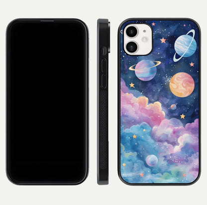Cosmic Planet Dreams Glass Case for iphone-12 dual-view layout displaying galaxy colors and curved finish