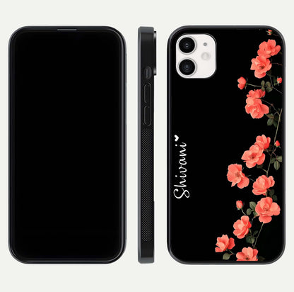 Crimson Bloom Grace Custom Name Glass Case for iphone-12 dual-view layout displaying custom text and smooth curved edges