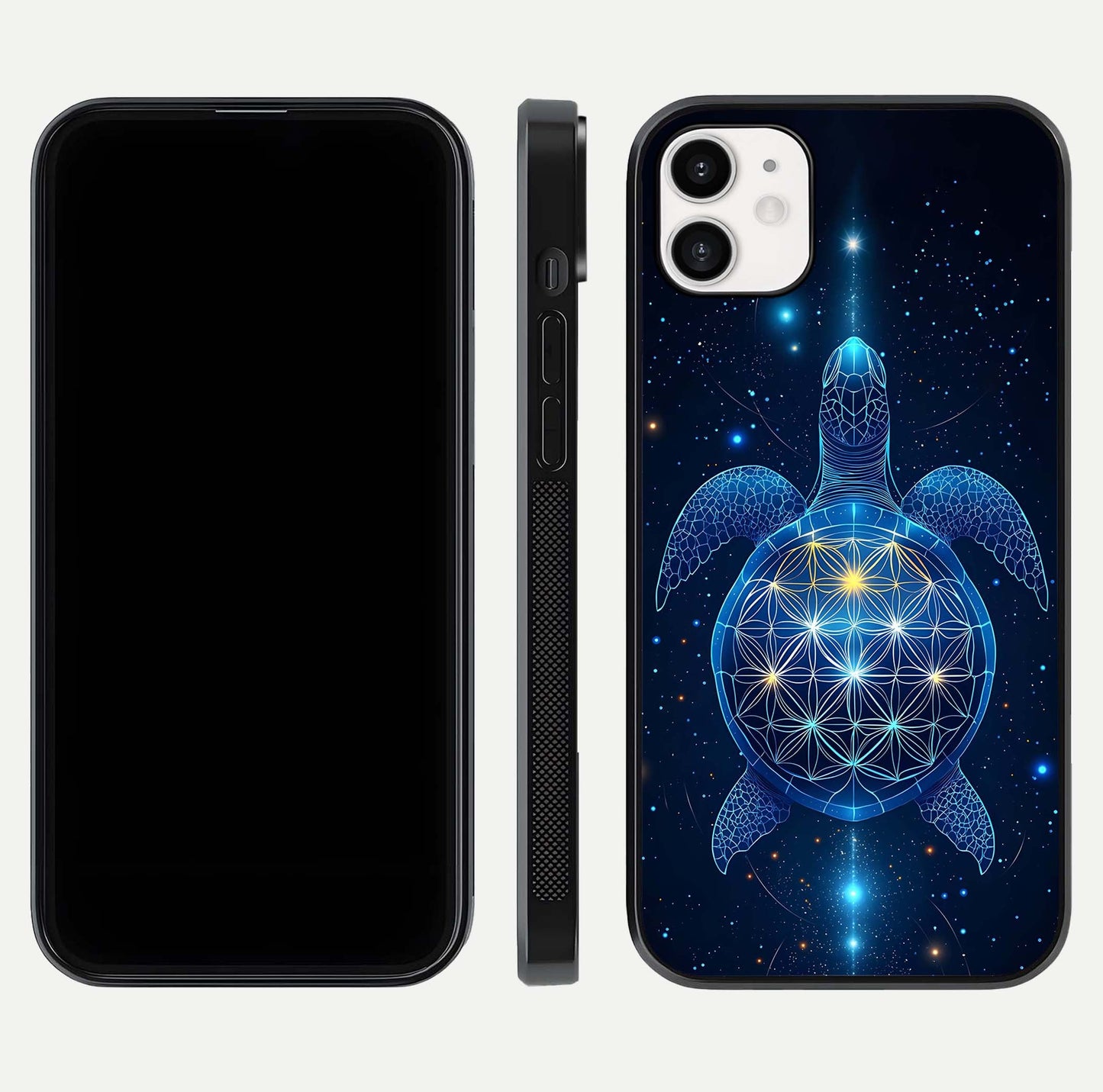 Crimson Blue Turtle Glass Case for iphone-12 dual-view layout displaying ocean tones and HD finish
