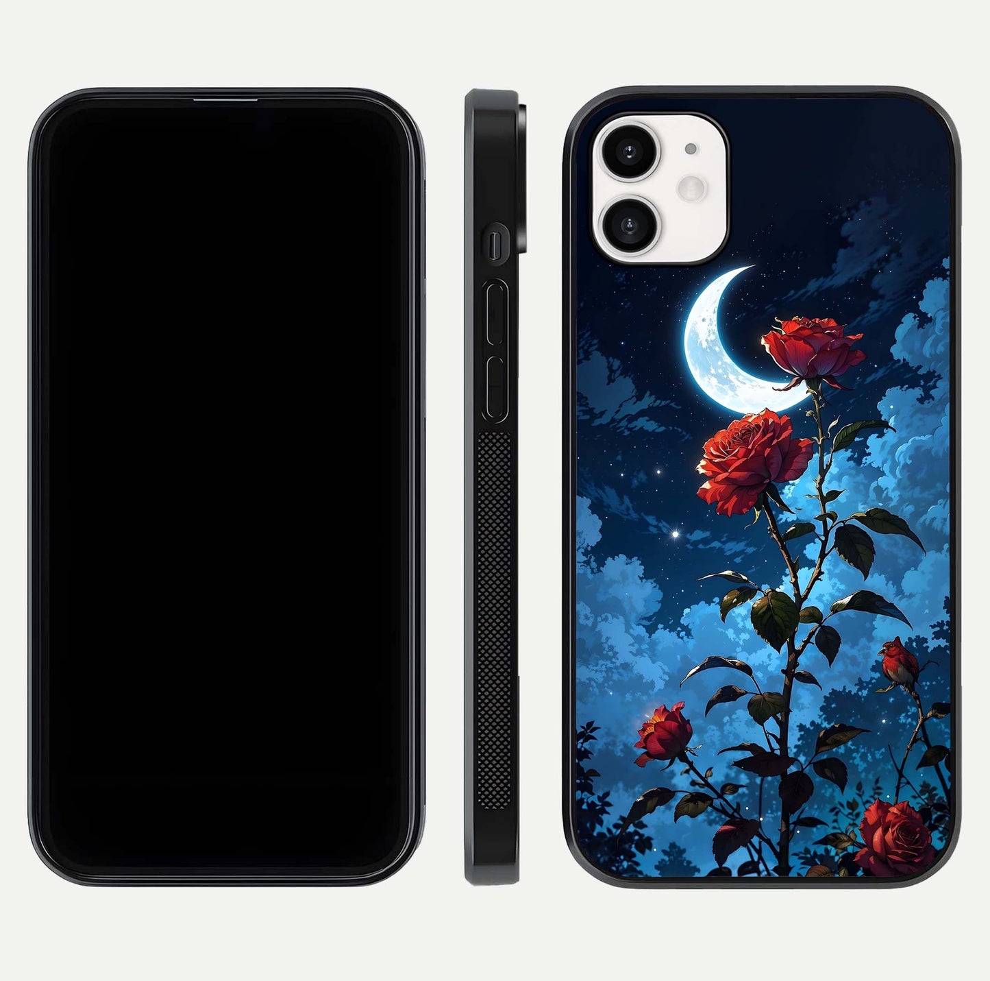 Crimson Rose Moon Glass Case for iphone-12 dual-view layout displaying red tones and soft gloss