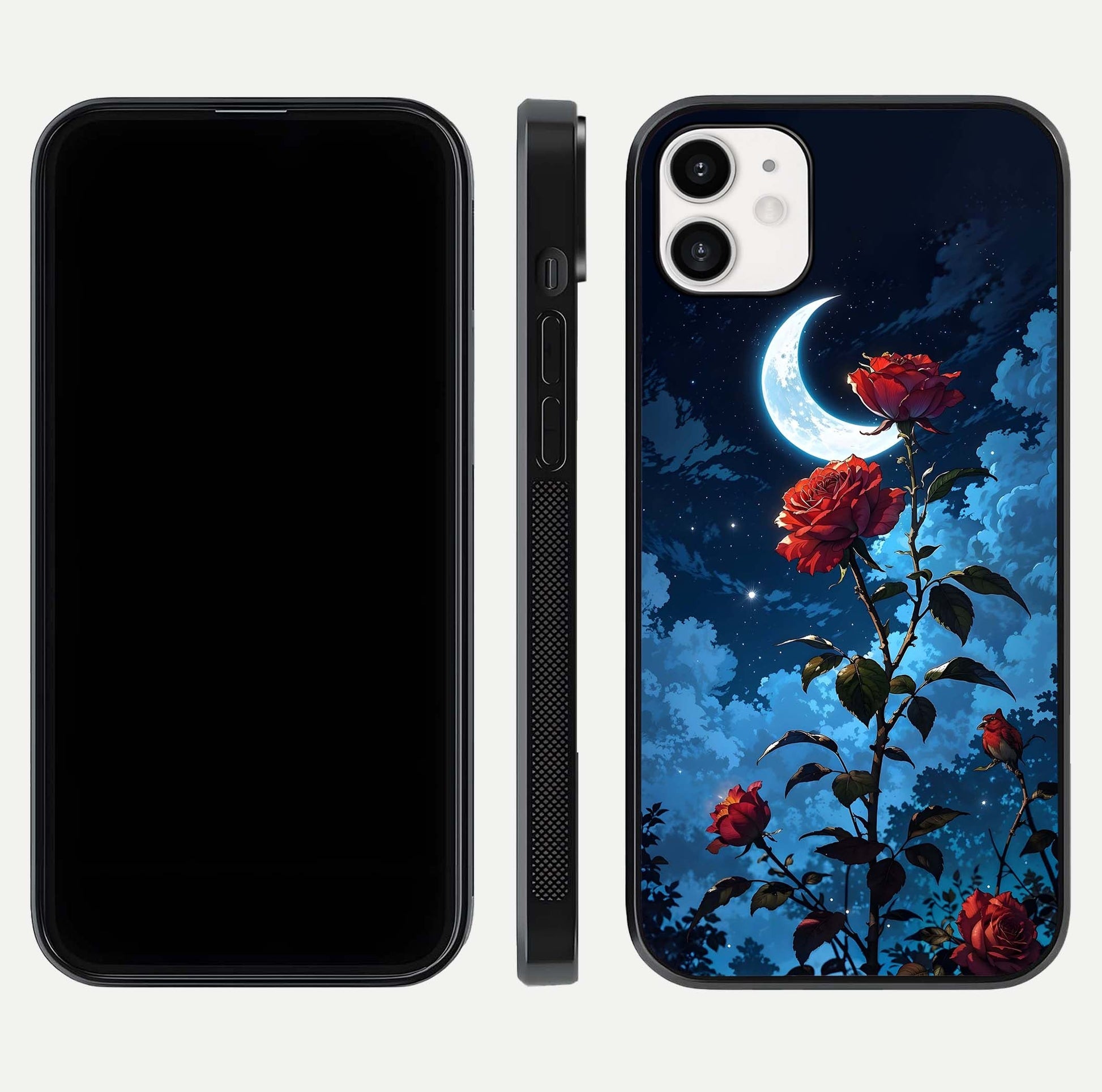 Crimson Rose Moon Glass Case for iphone-12 dual-view layout displaying red tones and soft gloss