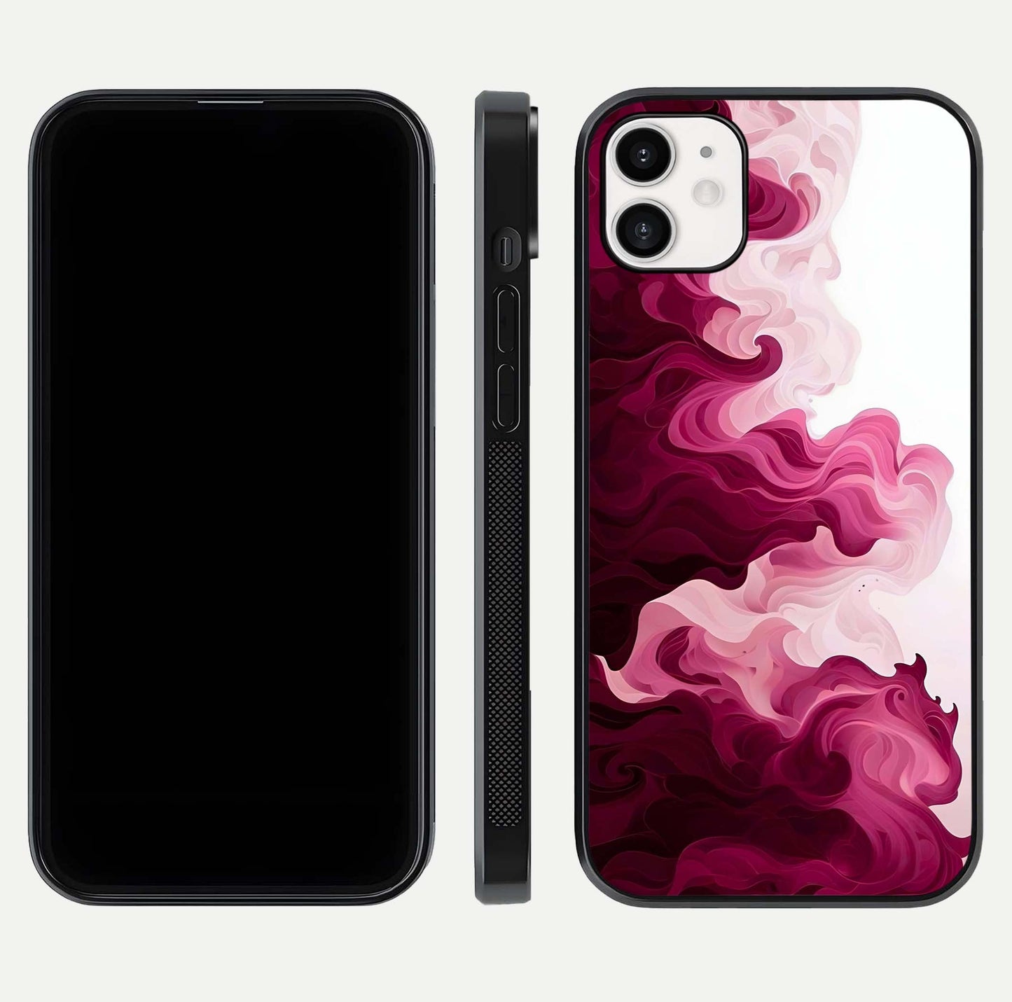 Crimson Wave Flow Glass Case for iphone-12 dual-view layout displaying curved wave art and polished surface