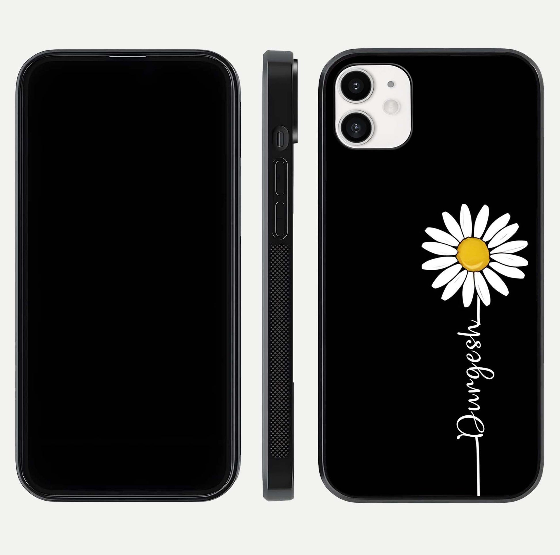 Custom Name White Flower Glass Case for iphone-12 dual-view layout showing elegant floral tone and curved edge finish
