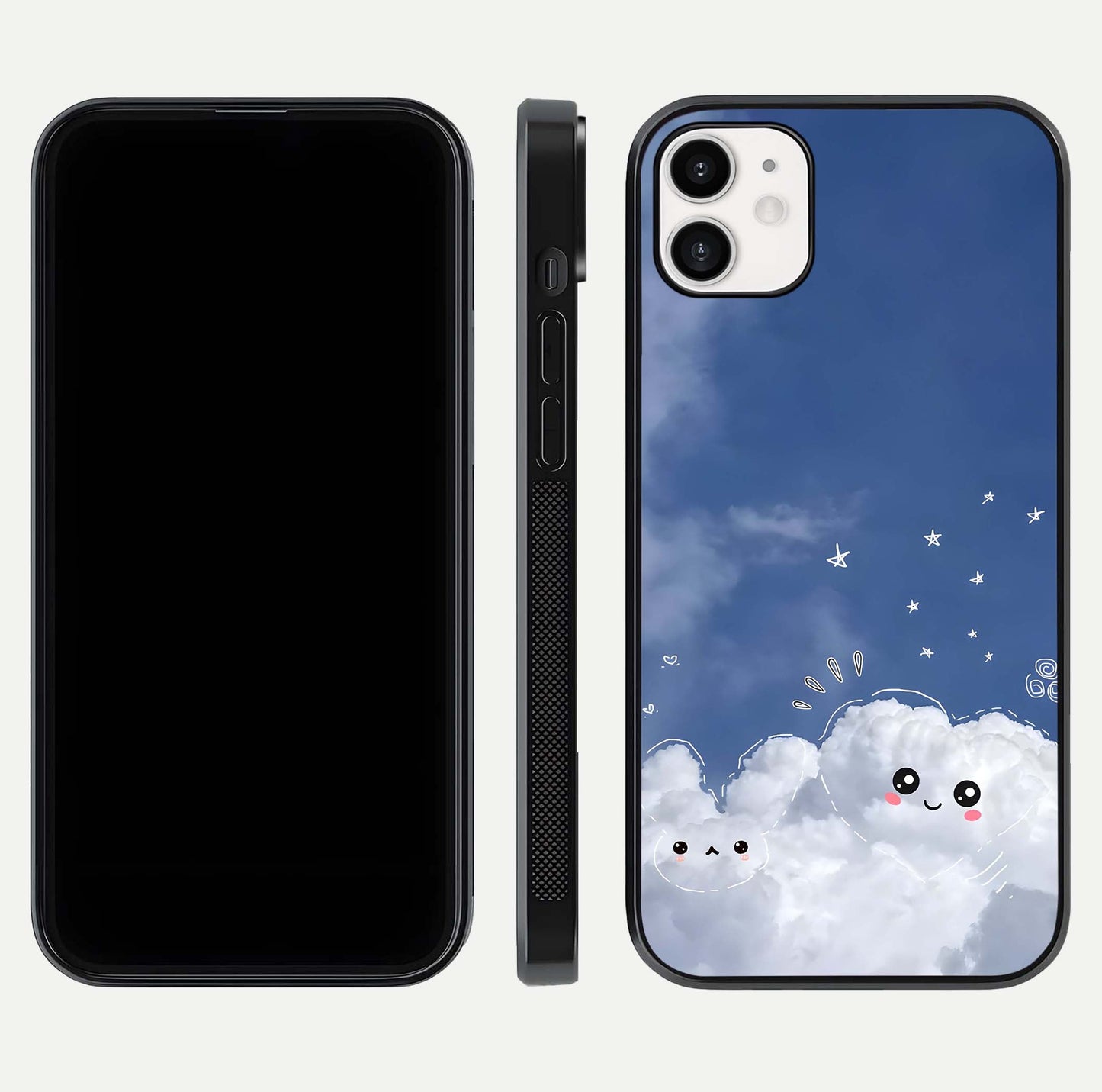 Cute Blossom Cloud Glass Case for iphone-12 dual-view layout displaying cute floral clouds and polished edge