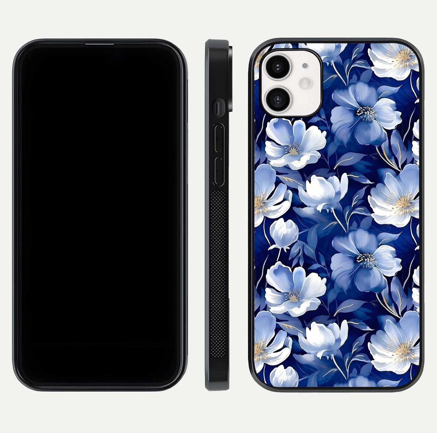 Cute Floral Patterns Glass Case for iphone-12 dual-view layout displaying HD floral print and curved edges