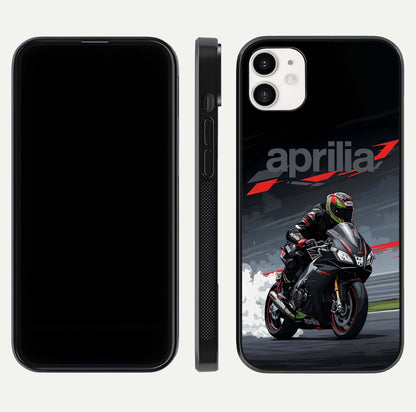 Dark Aprilla Glass Case for iphone-12 dual-view layout displaying sleek racing look and HD shine