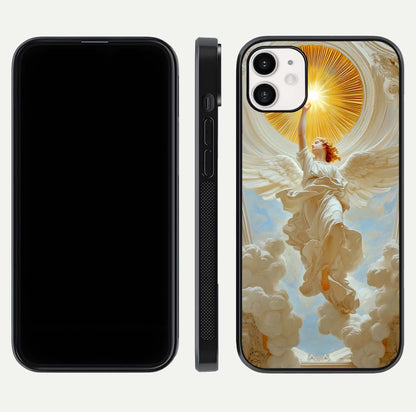 Divine Light Angel Glass Case for iphone-12 dual-view layout displaying celestial tones and smooth curves