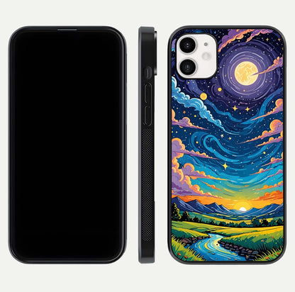 Dreamy Night Landscape Glass Case for iphone-12 dual-view layout displaying HD print and curved glass edges