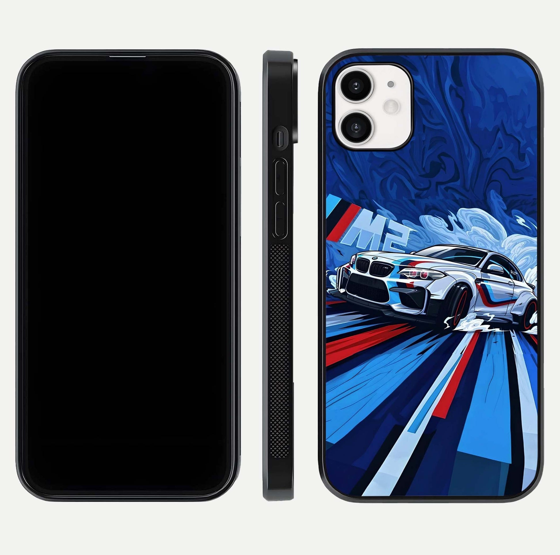Drift Power Rush Glass Case for iphone-12 dual-view layout displaying dynamic motion art and HD gloss