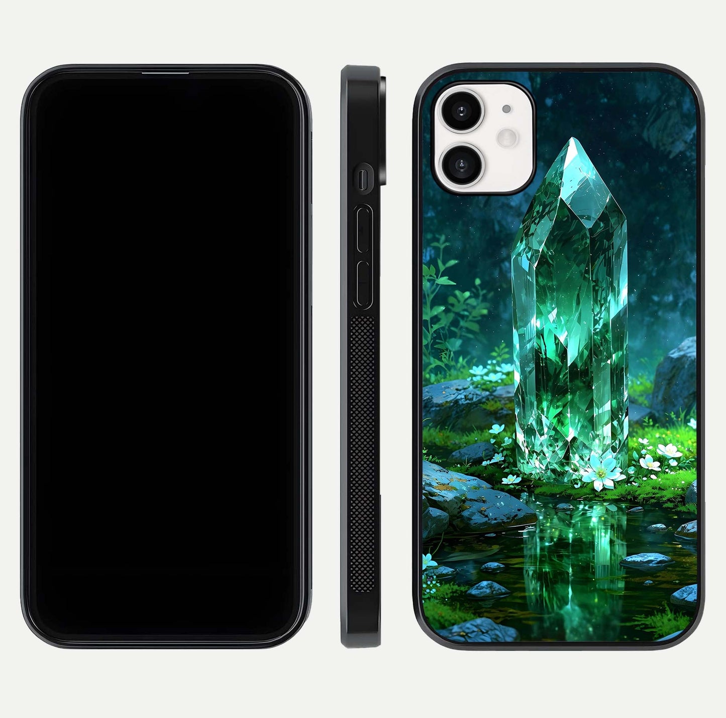 Emerald Light Crystal Glass Case for iphone-12 dual-view layout displaying gem-like tones and polished edge