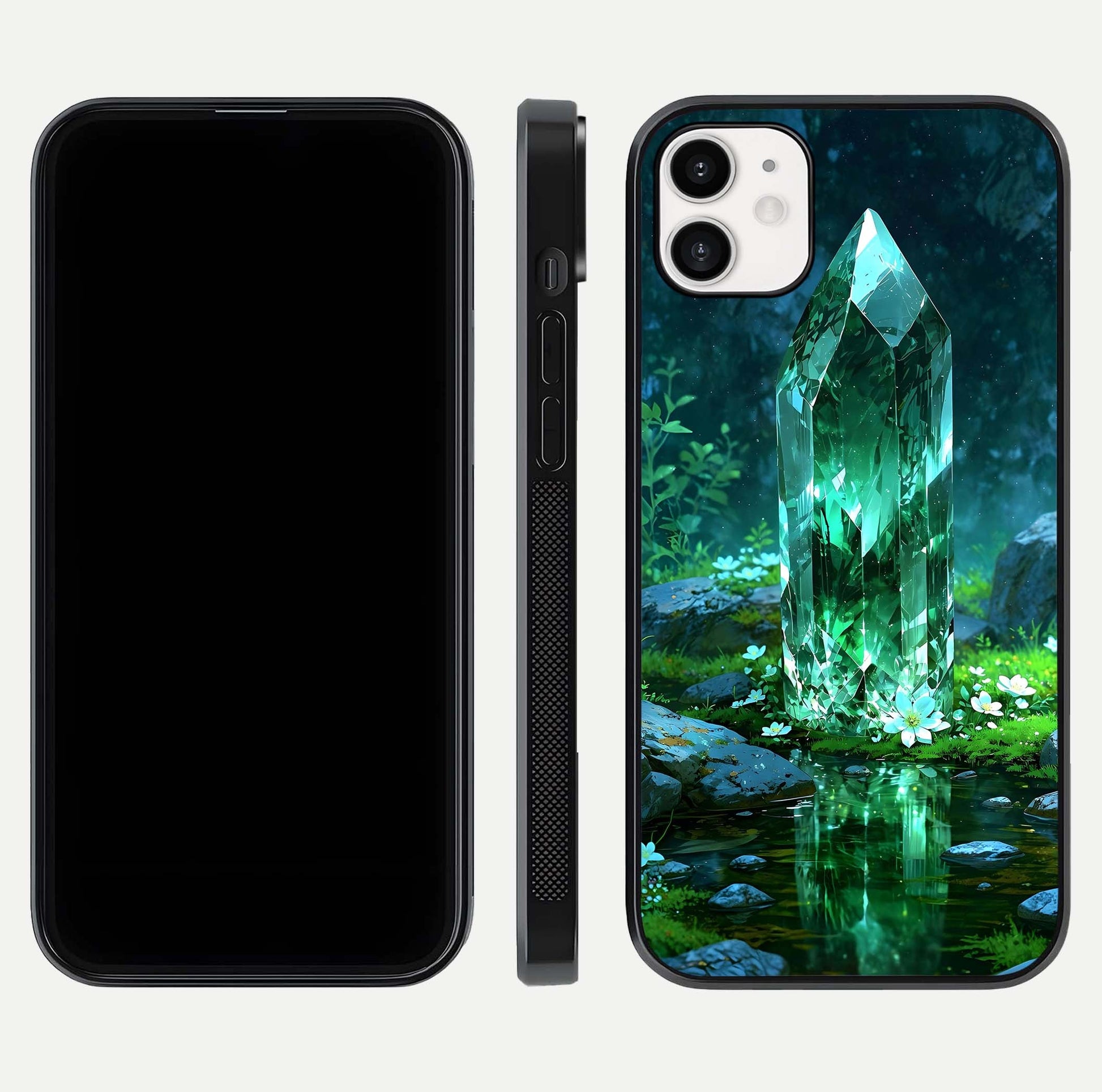 Emerald Light Crystal Glass Case for iphone-12 dual-view layout displaying gem-like tones and polished edge