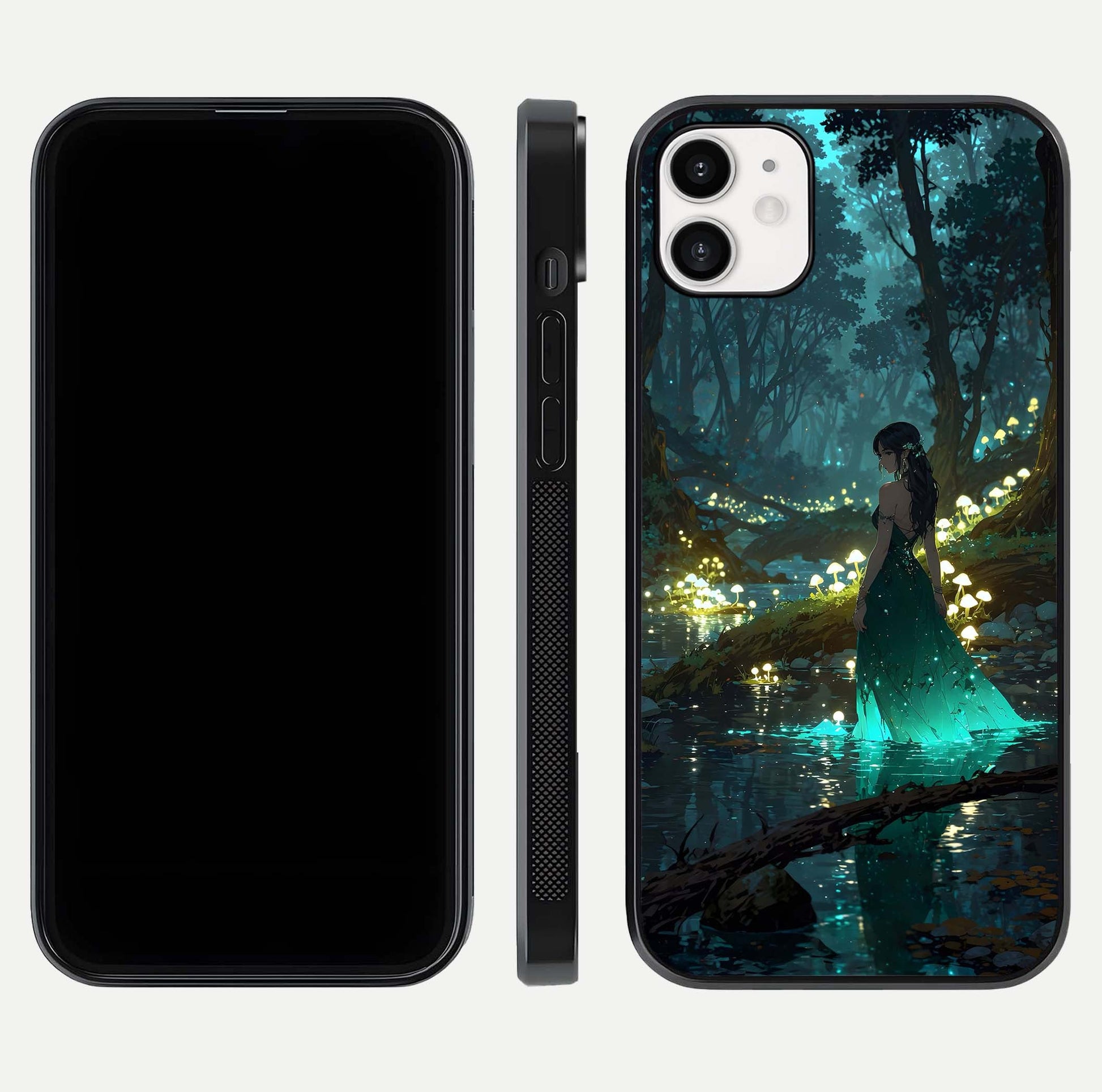 Enchanted Forest Glow Glass Case for iphone-12 dual-view layout displaying green tones and smooth glass