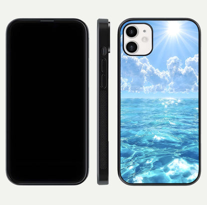 Endless Ocean Horizon Glass Case for iphone-12 dual-view layout displaying calm seascape and curved edges