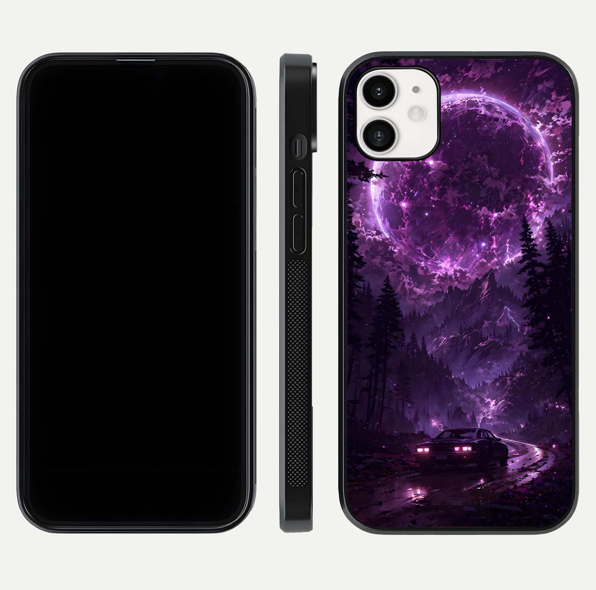 Eternal Cosmic Drive Glass Case for iphone-12 dual-view layout displaying outer-space tones and curved finish