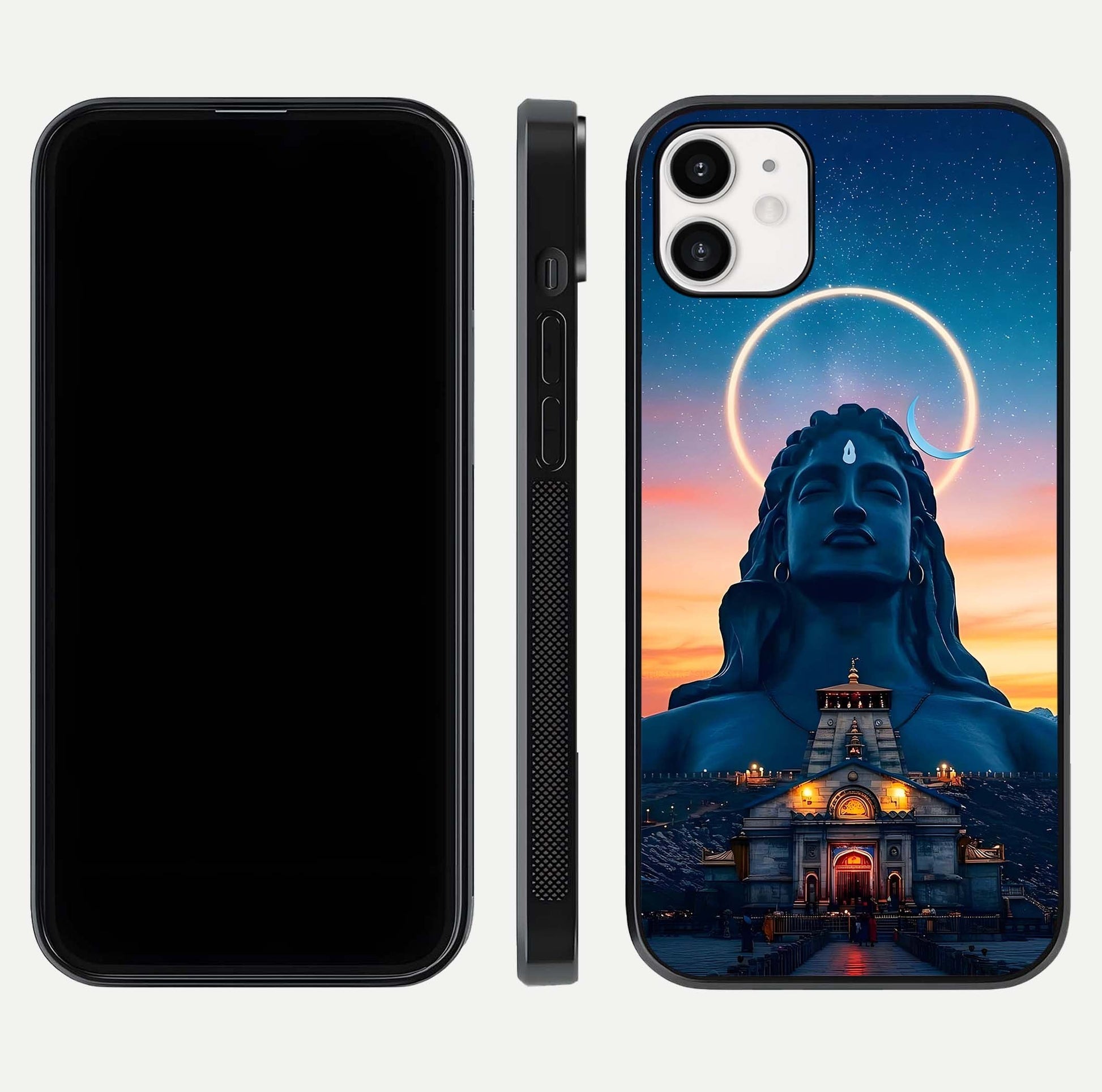 Eternal Shiva Aura Glass Case for iphone-12 dual-view layout displaying HD deity print and smooth edge