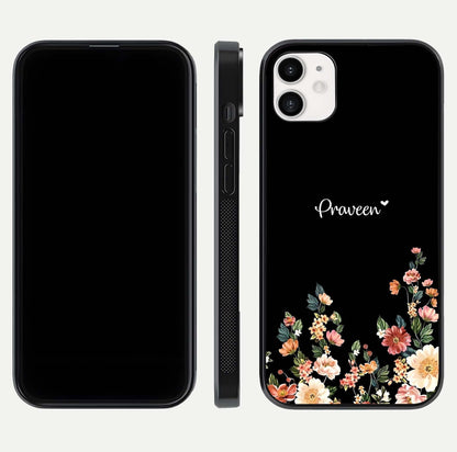 Floral Design Personalized Custom Name Glass Case for iphone-12 dual-view layout displaying artistic tones and curved finish