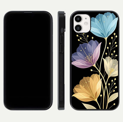 Flower Bloom Glow Glass Case for iphone-12 dual-view layout displaying petal tones and curved glass edge