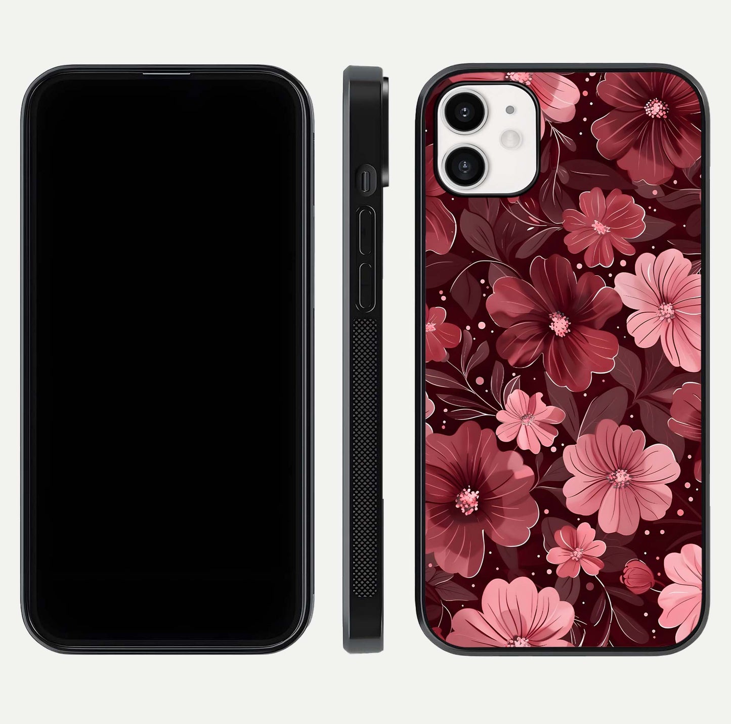 Flower Blush Bloom Glass Case for iphone-12 dual-view layout displaying HD print and smooth curves