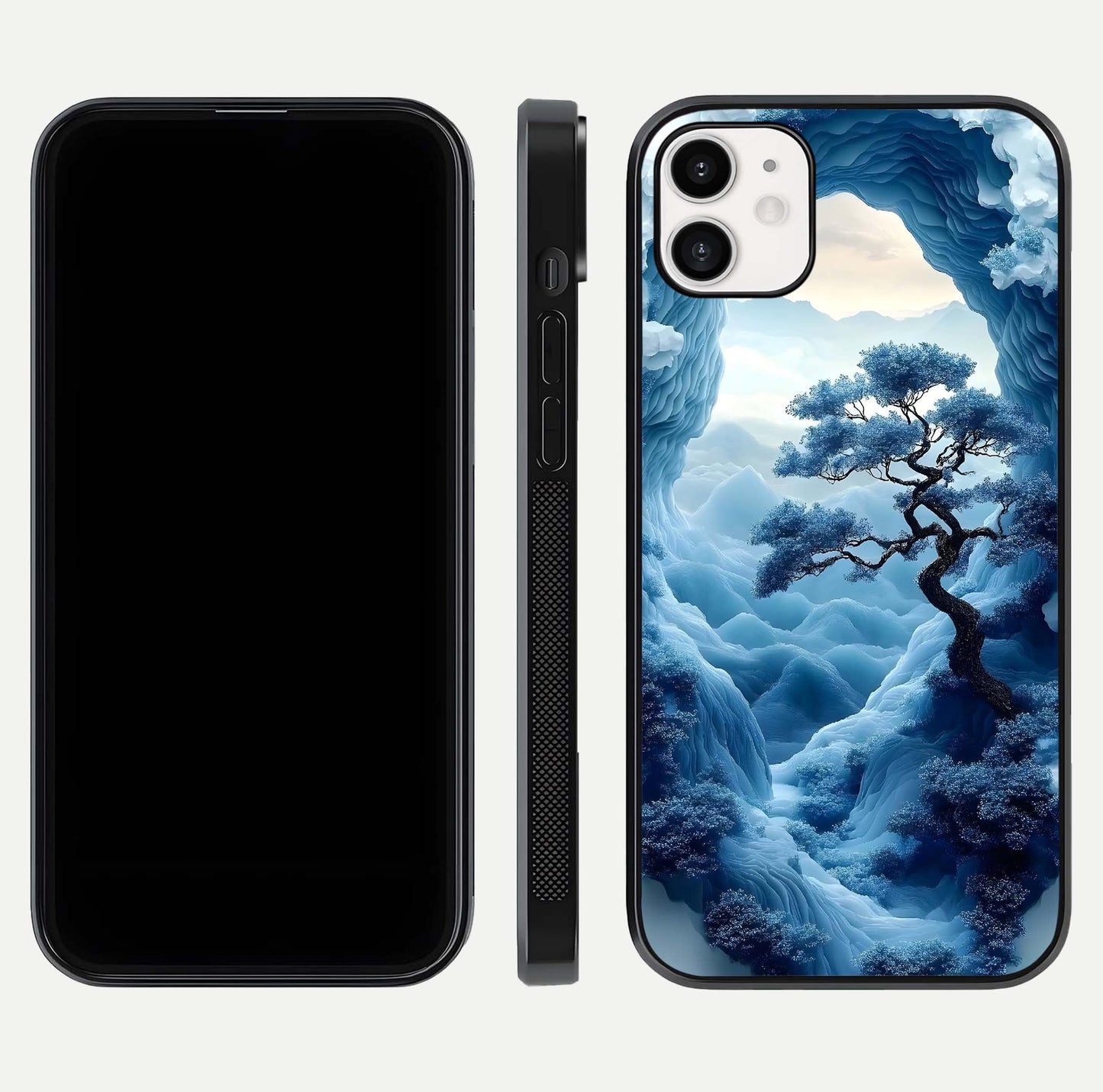 Frozen Serenity Gate Glass Case for iphone-12 dual-view layout displaying winter theme and smooth curves