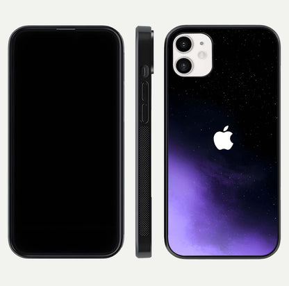 Galaxy Apple Aura Glass Case for iphone-12 front and back view layout displaying cosmic tones and premium curved glass edges