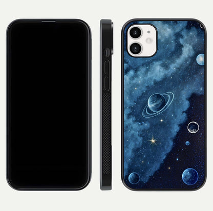 Galaxy Dream Space Glass Case for iphone-12 front and back view layout showing deep-space tones and curved edges