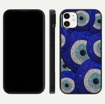 Galaxy Eye Flow Glass Case for iphone-12 front and back view layout displaying cosmic art and curved glass borders