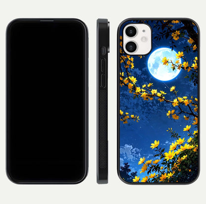 Golden Night Glow Glass Case for iphone-12 front and back view layout displaying metallic glow and curved glass edge