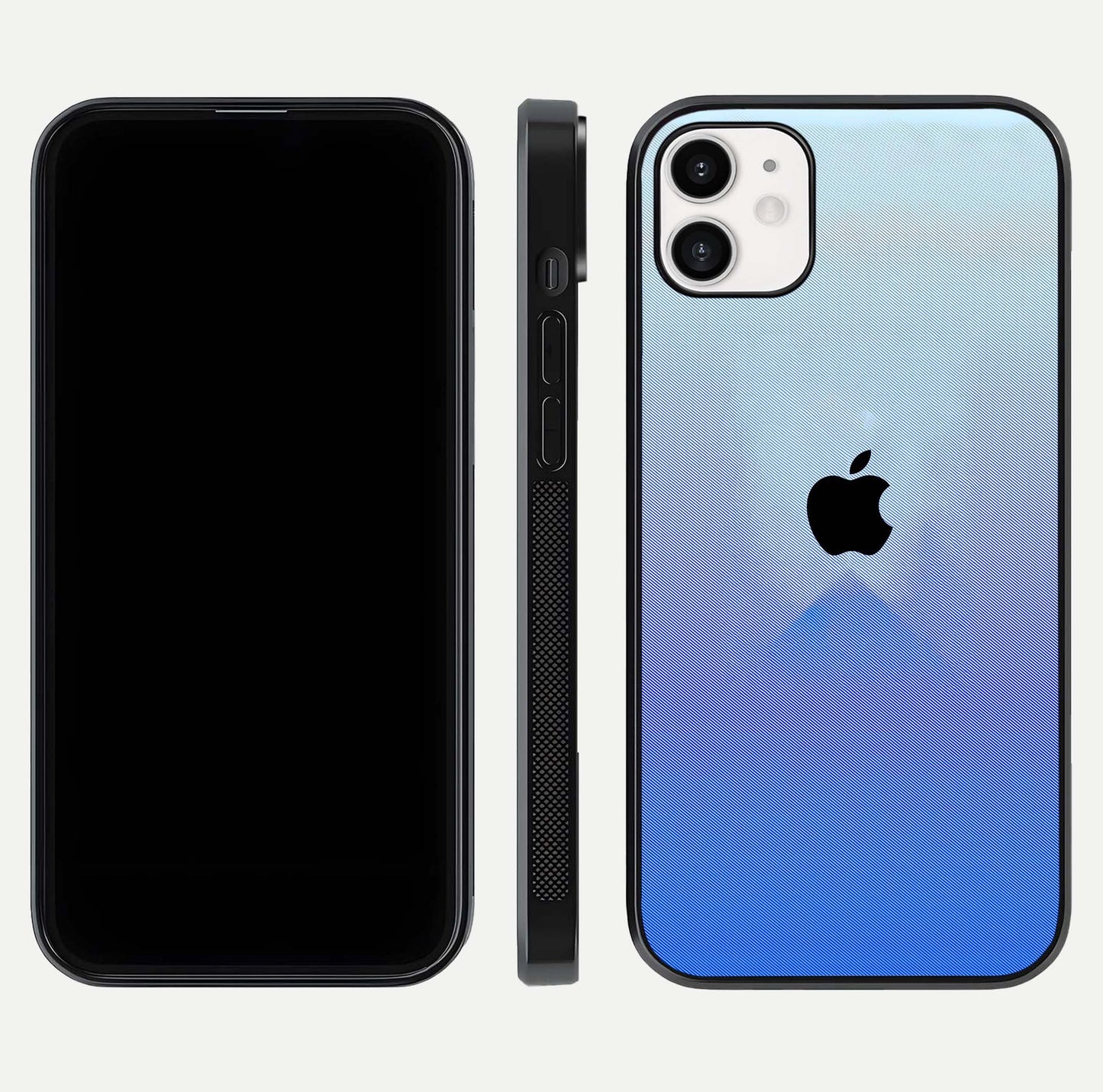 Gradient Apple Vibe Glass Case for iPhone 12 Mini front and back view layout highlighting minimalist Apple design and curved edges