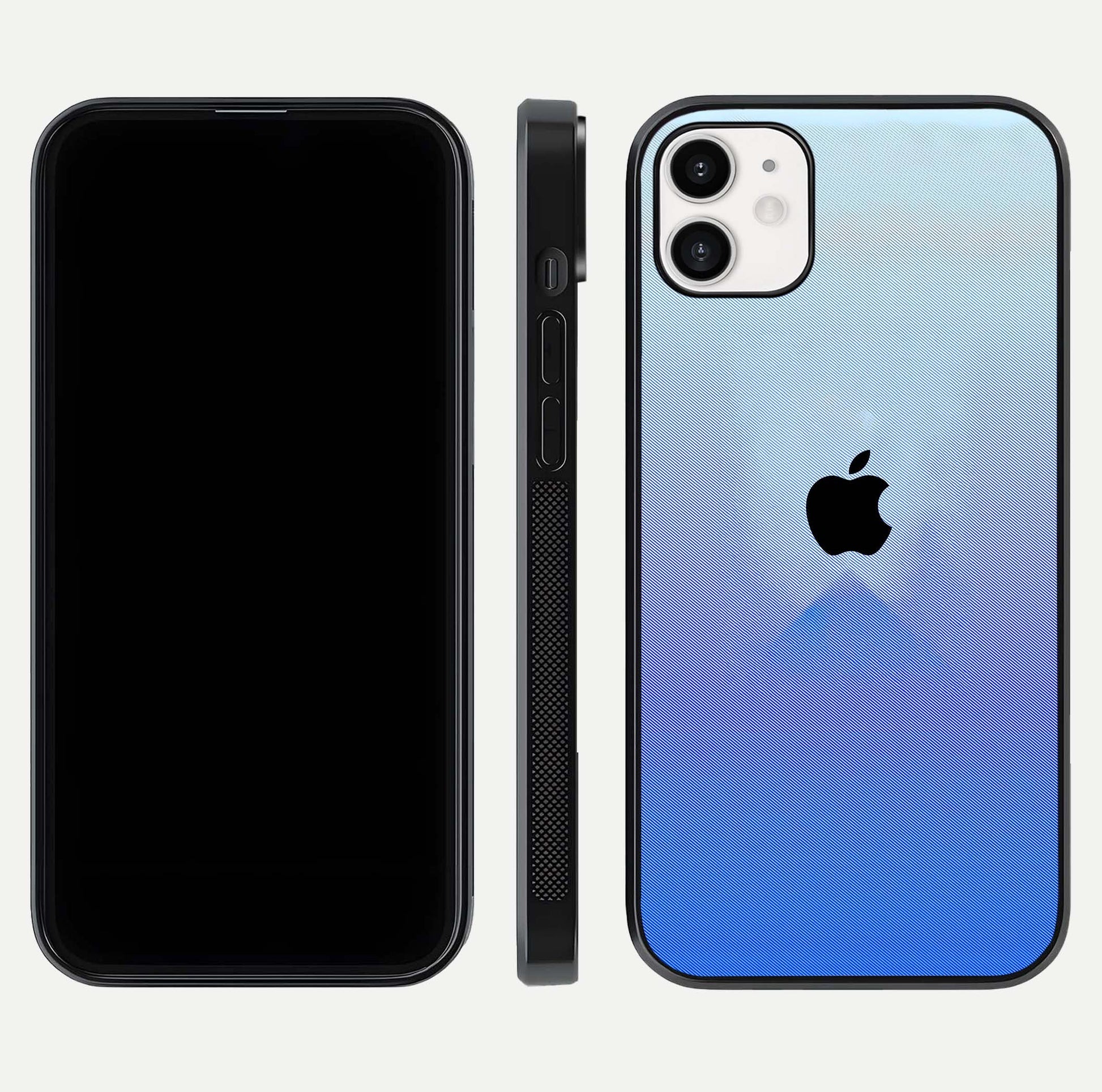 Gradient Apple Vibe Glass Case for iPhone 12 Mini front and back view layout highlighting minimalist Apple design and curved edges
