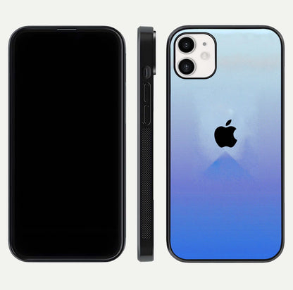 Gradient Apple Vibe Glass Case for iPhone 12 Mini front and back view layout highlighting minimalist Apple design and curved edges