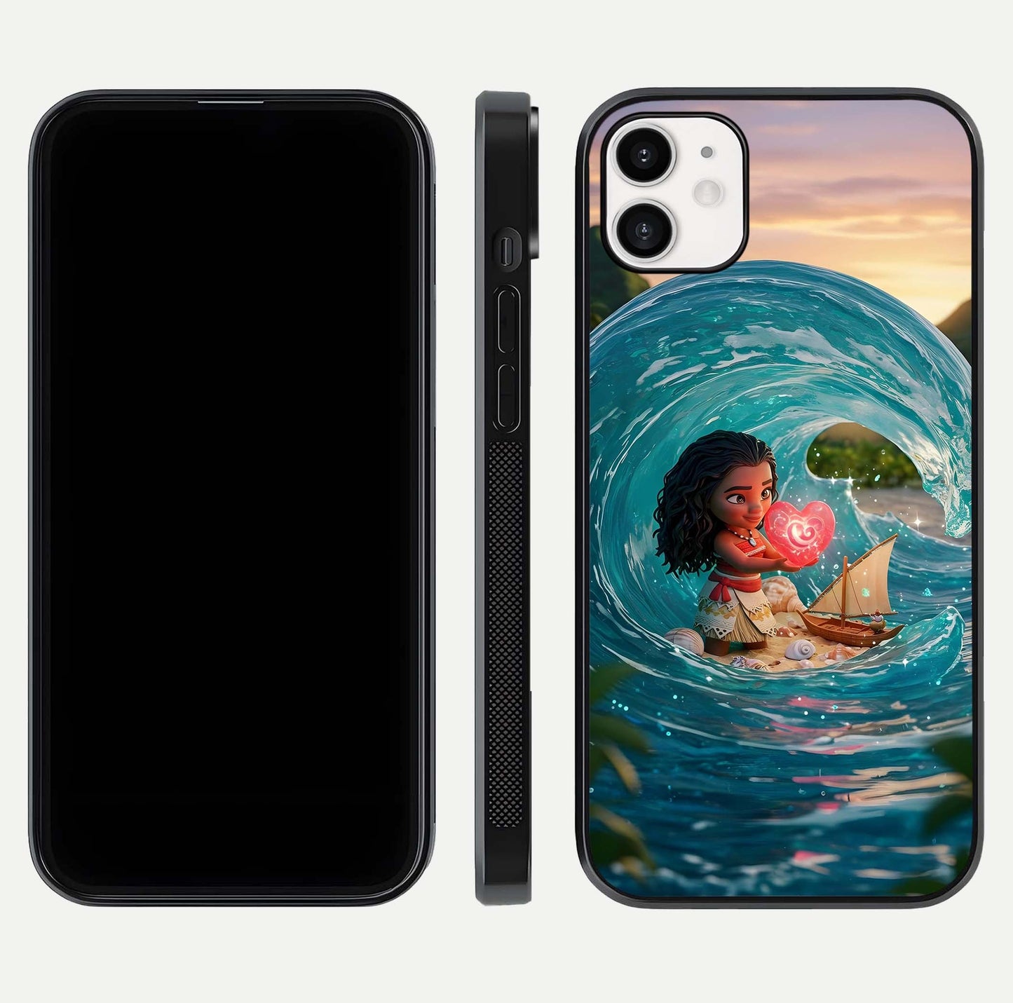 Heart of Ocean Glass Case for iphone-12 front and back view layout highlighting sea-themed art and curved glass edges