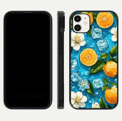 Ice Cube With Orange Glass Case for iphone-12 front and back view layout highlighting fresh orange tones and curved edges