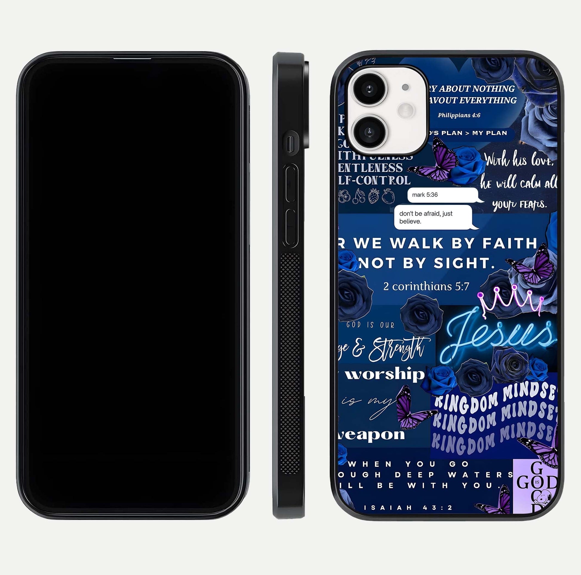Kingdom Faith Glow Glass Case for iphone-12 front and back view layout highlighting radiant spiritual design