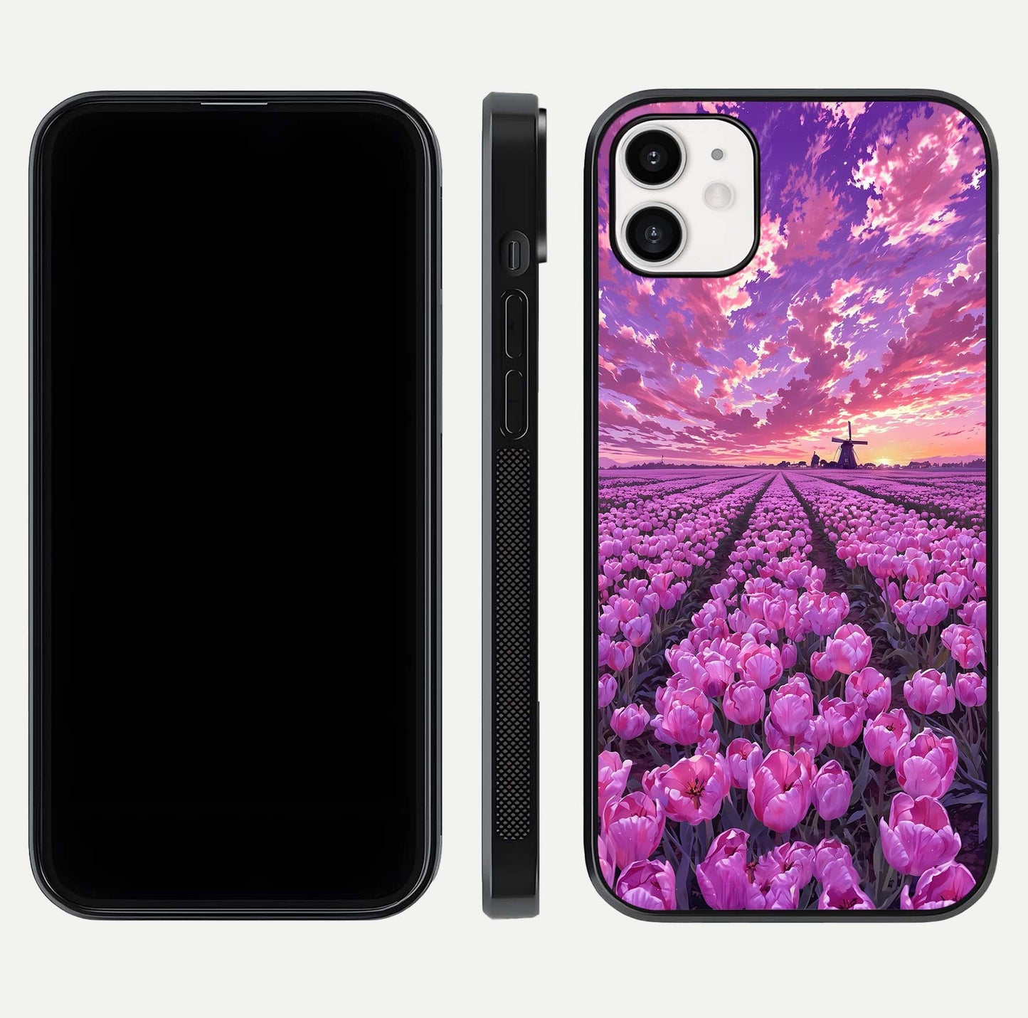 Lavender Dream Skies Glass Case for iphone-12 front and back view layout highlighting dreamy sky gradient