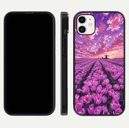 Lavender Dream Skies Glass Case for iphone-12 front and back view layout highlighting dreamy sky gradient
