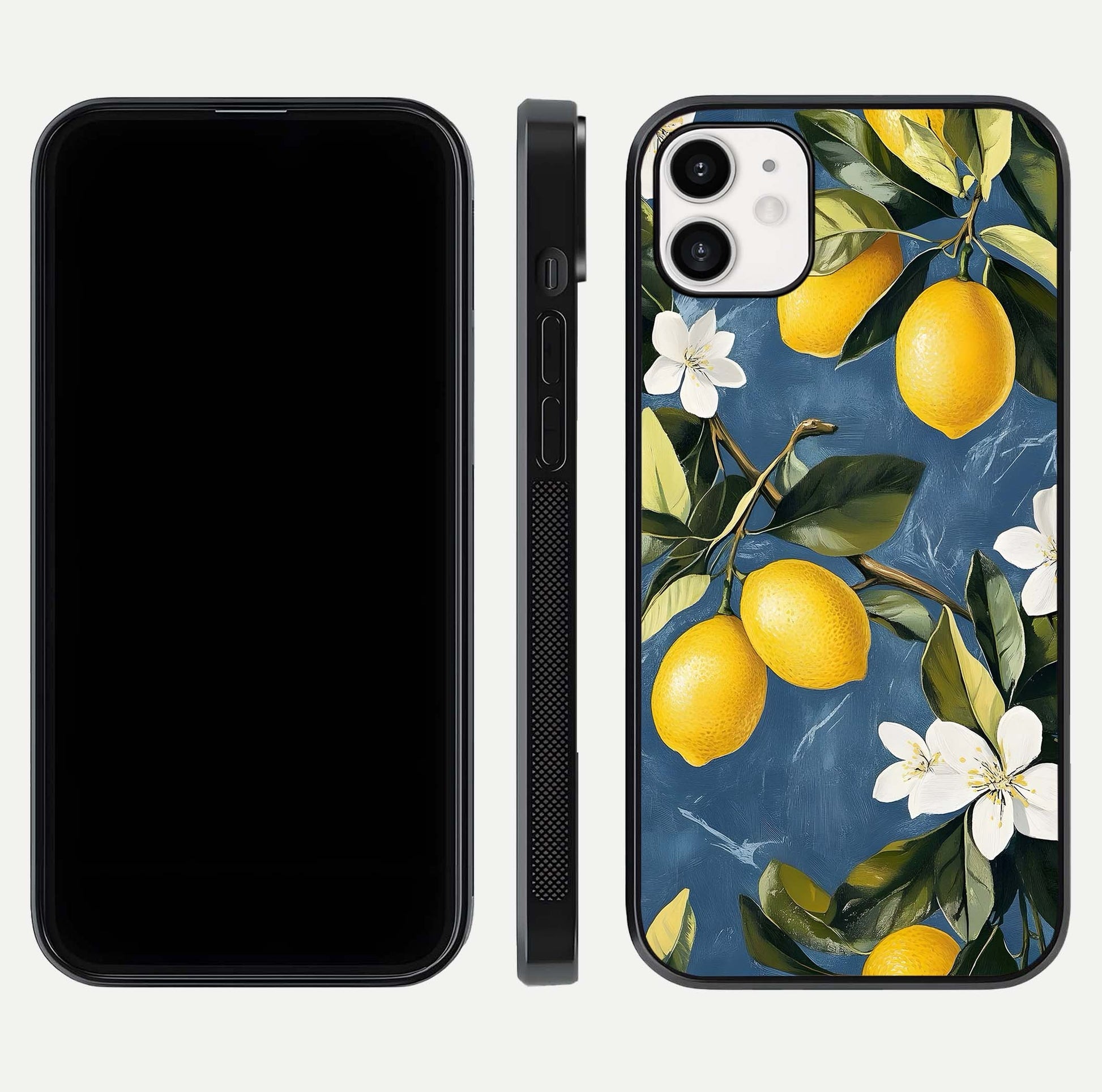 Lemon Dream Garden Glass Case for iphone-12 front and back view layout highlighting garden tones and edges