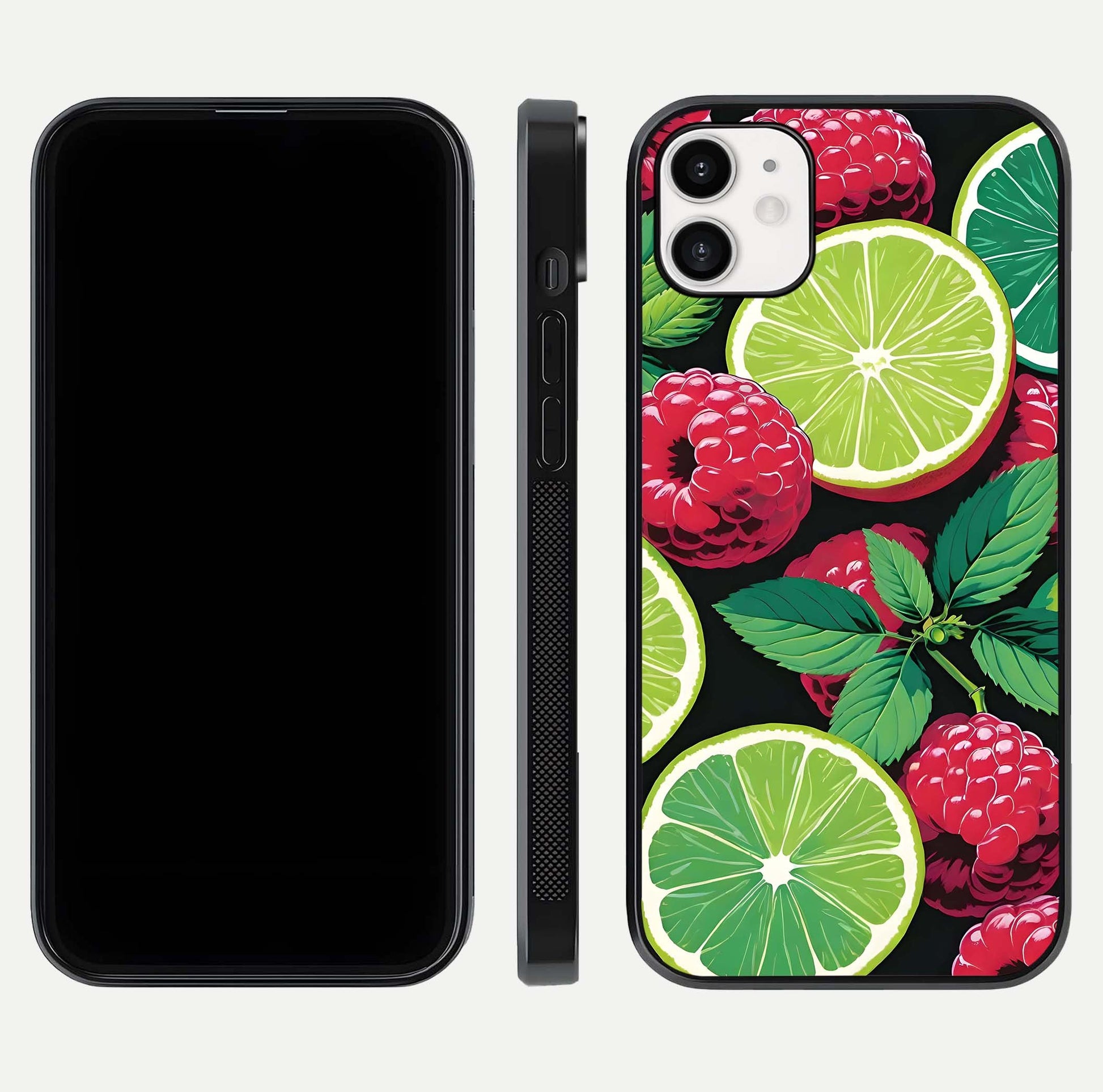 Lime and Raspberry Pattern Glass Case for iphone-12 front & back layout highlighting fresh summer tones