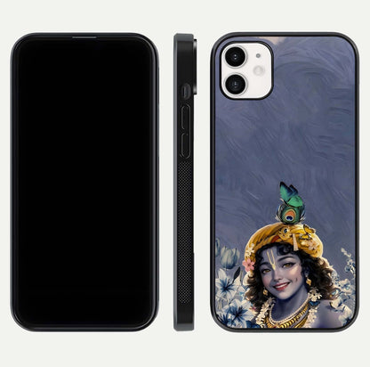 Lord Krishna Glass Case for iphone-12 front & back layout displaying soft tones and elegant edges