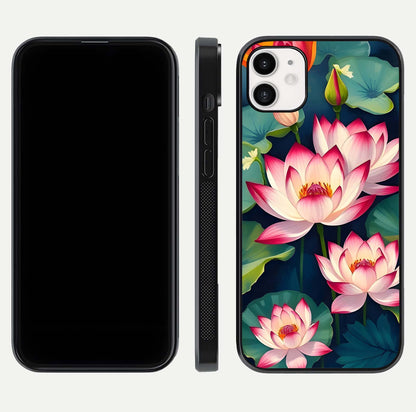 Lotus Dream Serenity Glass Case for iphone-12 front & back layout with elegant finish and edge curve