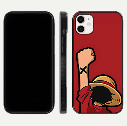 Luffy X Spirit Glass Case for iphone-12 front & back layout displaying anime theme and curved edges