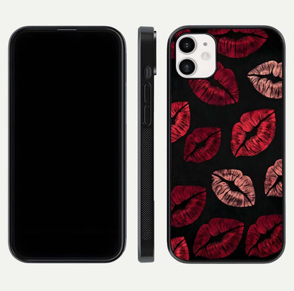 Midnight Kiss Love Glass Case for iphone-12 front & back view layout showing romantic theme and smooth curves
