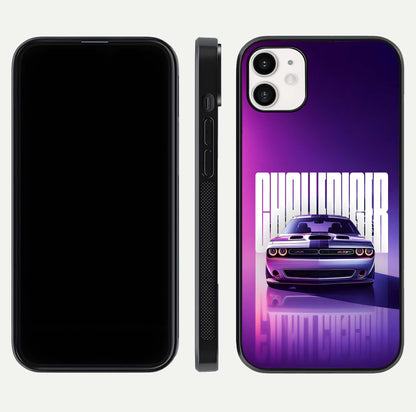 Midnight Muscle Ride Glass Case for iphone-12 front & back layout with dark automotive tones and edges