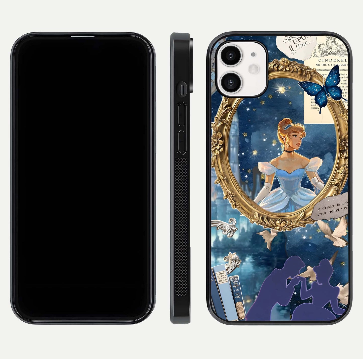 Midnight Queen Glass Case for iphone-12 front & back layout displaying regal tones and smooth edges