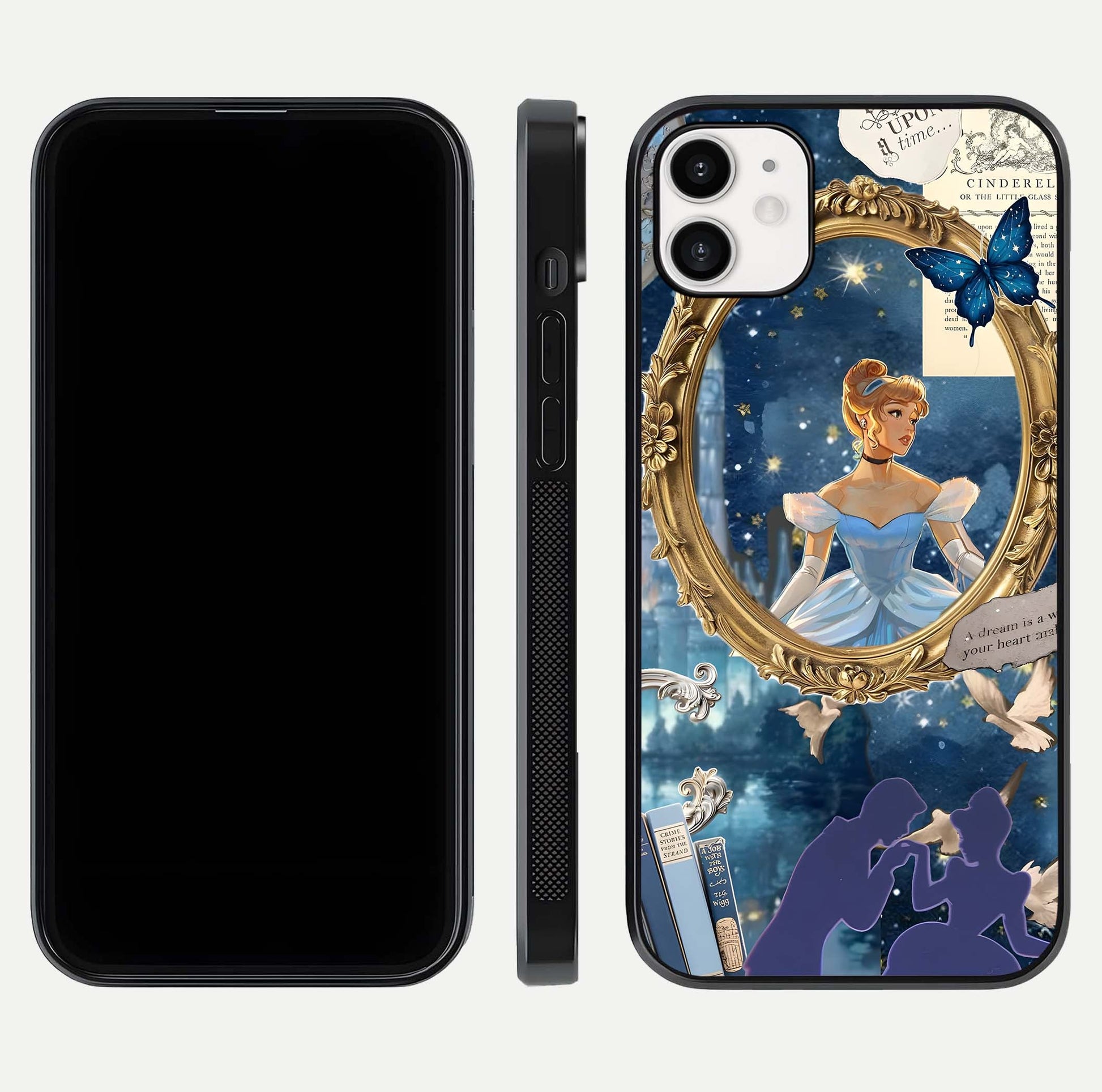Midnight Queen Glass Case for iphone-12 front & back layout displaying regal tones and smooth edges