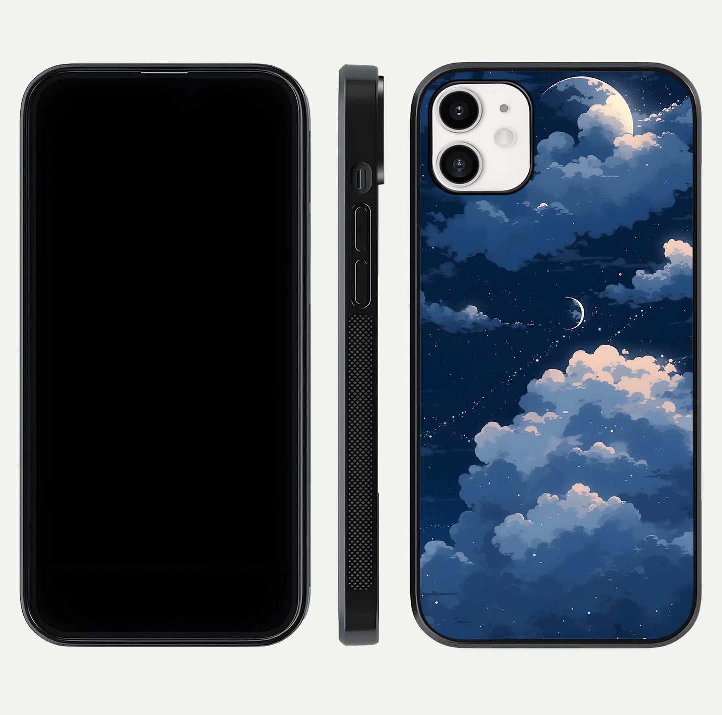 Moon Dream Haze Glass Case for iphone-12 front & back layout highlighting dreamy design and curved shape