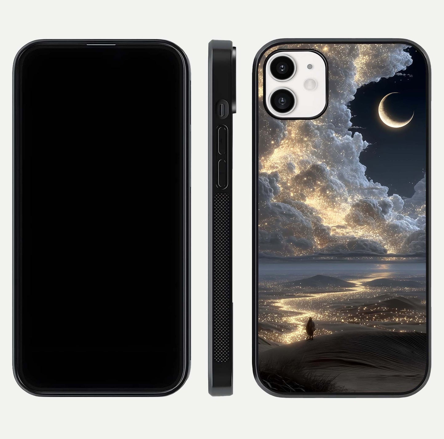 Moonlight Spark Path Glass Case for iphone-12 front & back layout highlighting calm tones and sleek edges