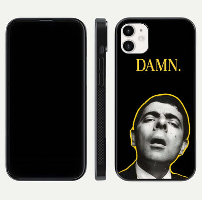 Mr Bean Damn Glass Case for iphone-12 front & back layout displaying fun artwork and curved smooth edges