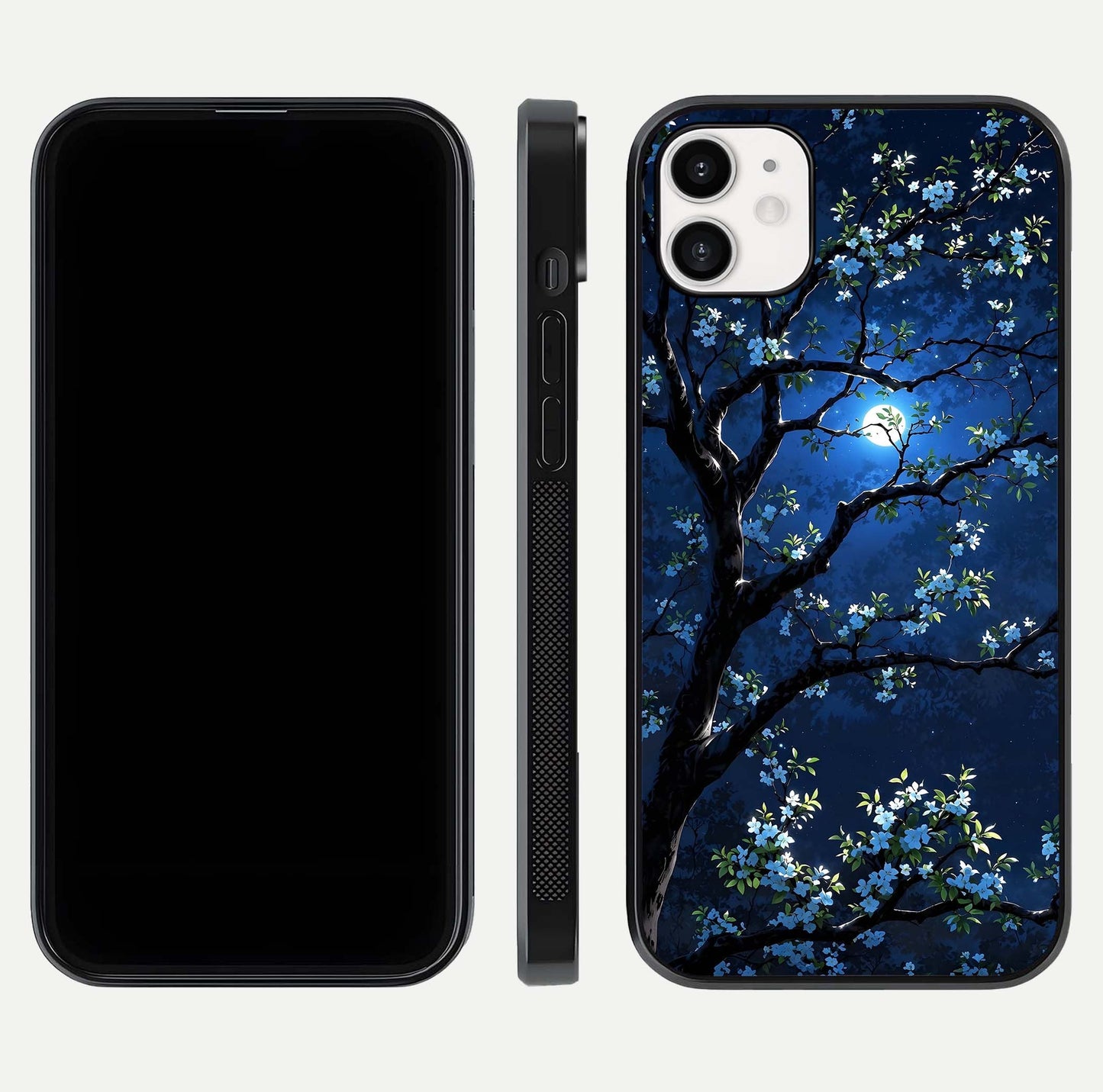 Mystic Floral Night Glass Case for iphone-12 front & back layout showing elegant floral art and smooth edges