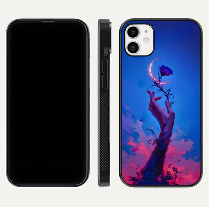 Mystic Hand Glass Case for iphone-12 front & back layout highlighting mystic design and smooth edges